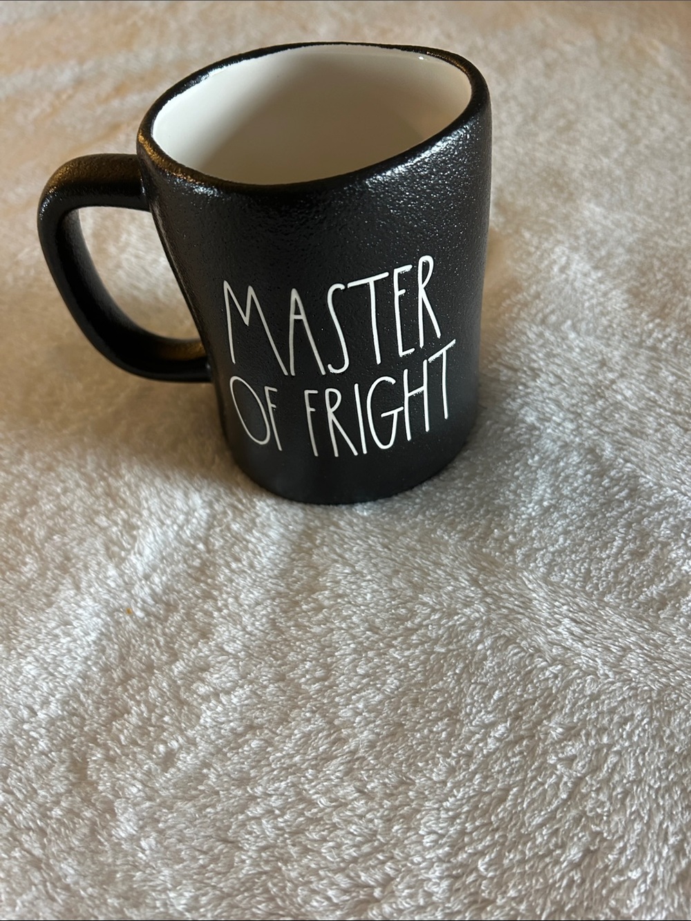 Rae Dunn Black Ceramic 'Master of Fright' Mug with White Interior